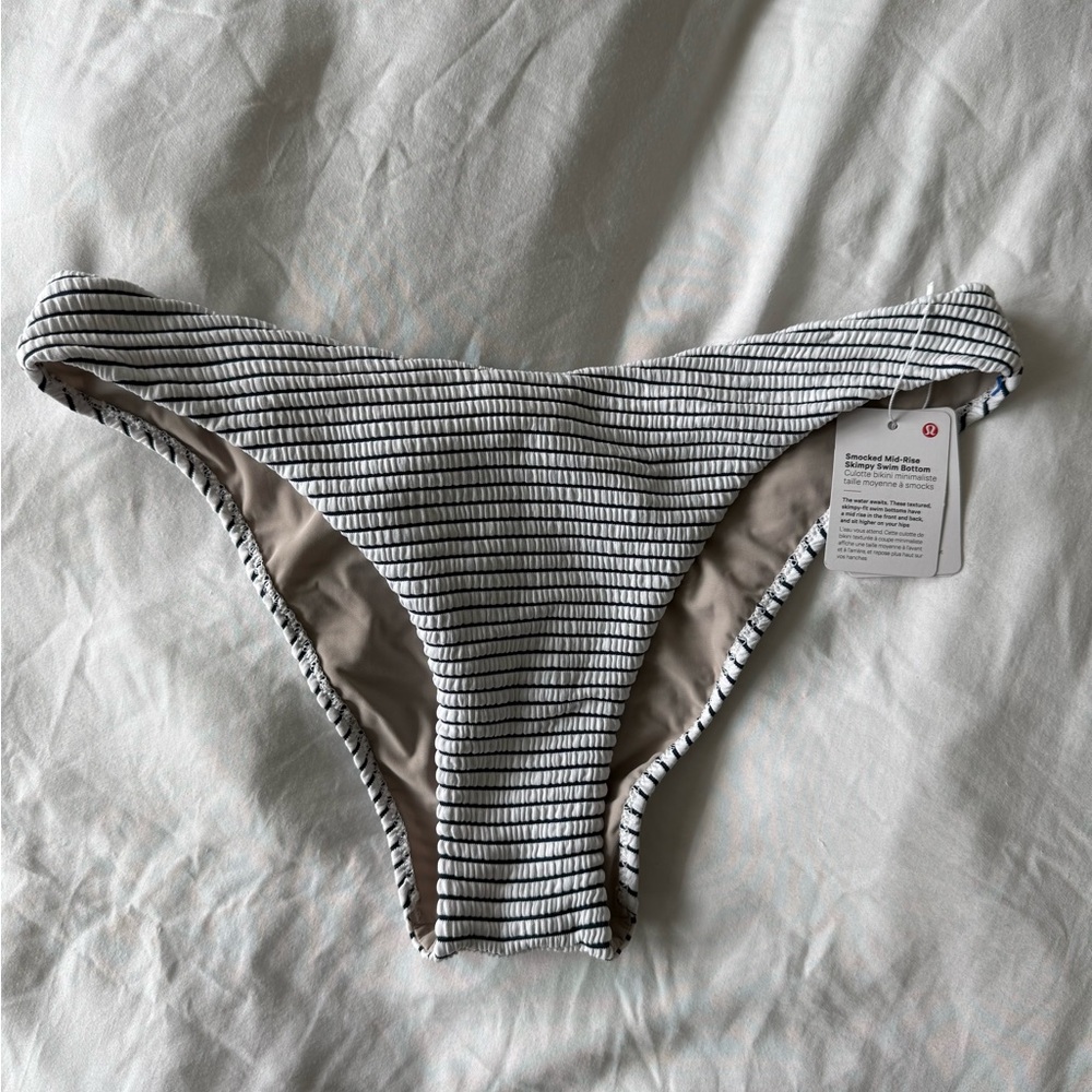 NWT Lululemon Striped smocked Mid Rise Skimpy Swim Bikini Bottom Size 8
